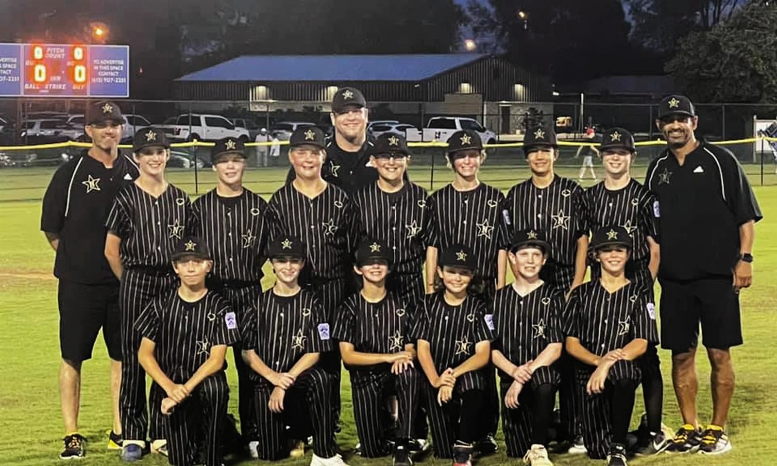 A baseball team takes a photo